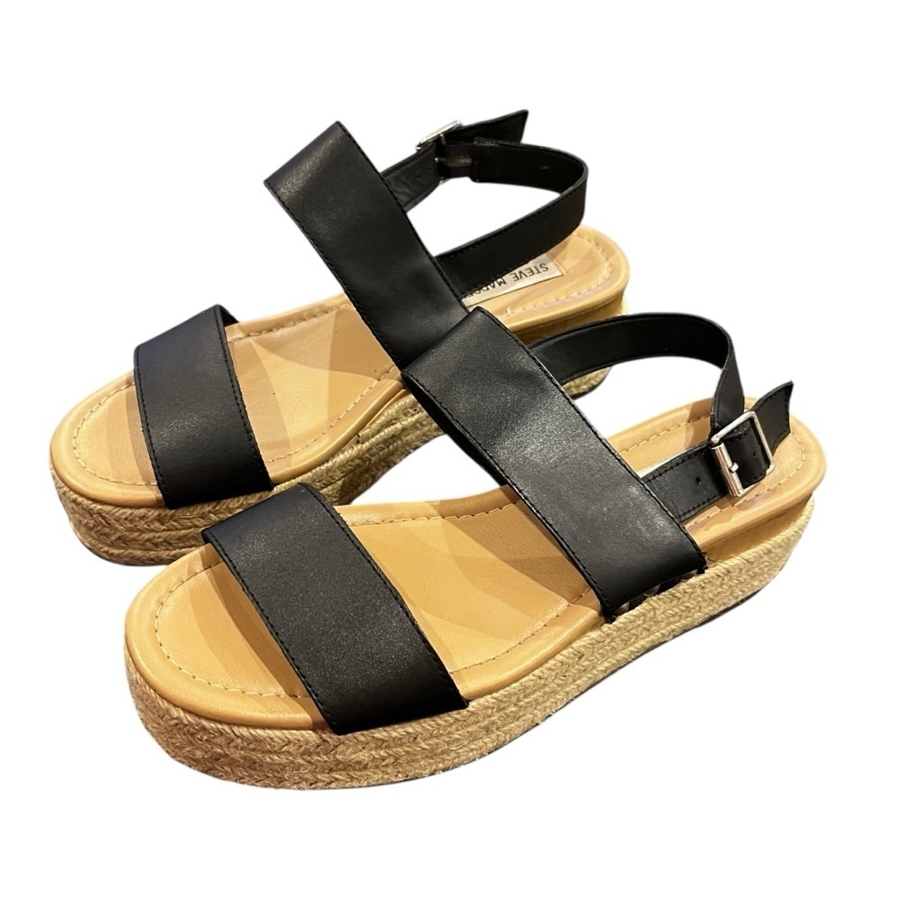 Steve Madden Fifer Black leather Platform espadrille Sandals retro y2k size 9